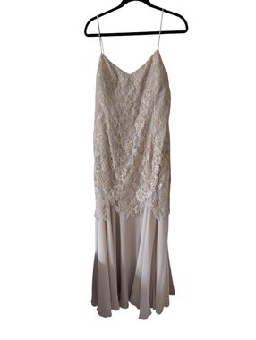 Xscape Champagne Lace Overlay Sequin Chiffon Formal Gown Dress Size 16
